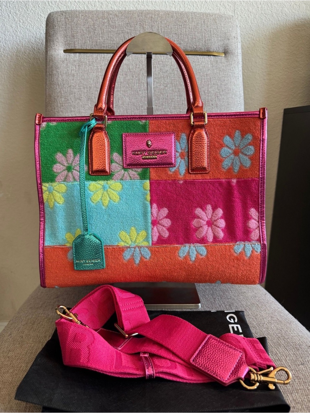 Kurt Geiger Chiswick Floral Tote Bag crossbody EUC